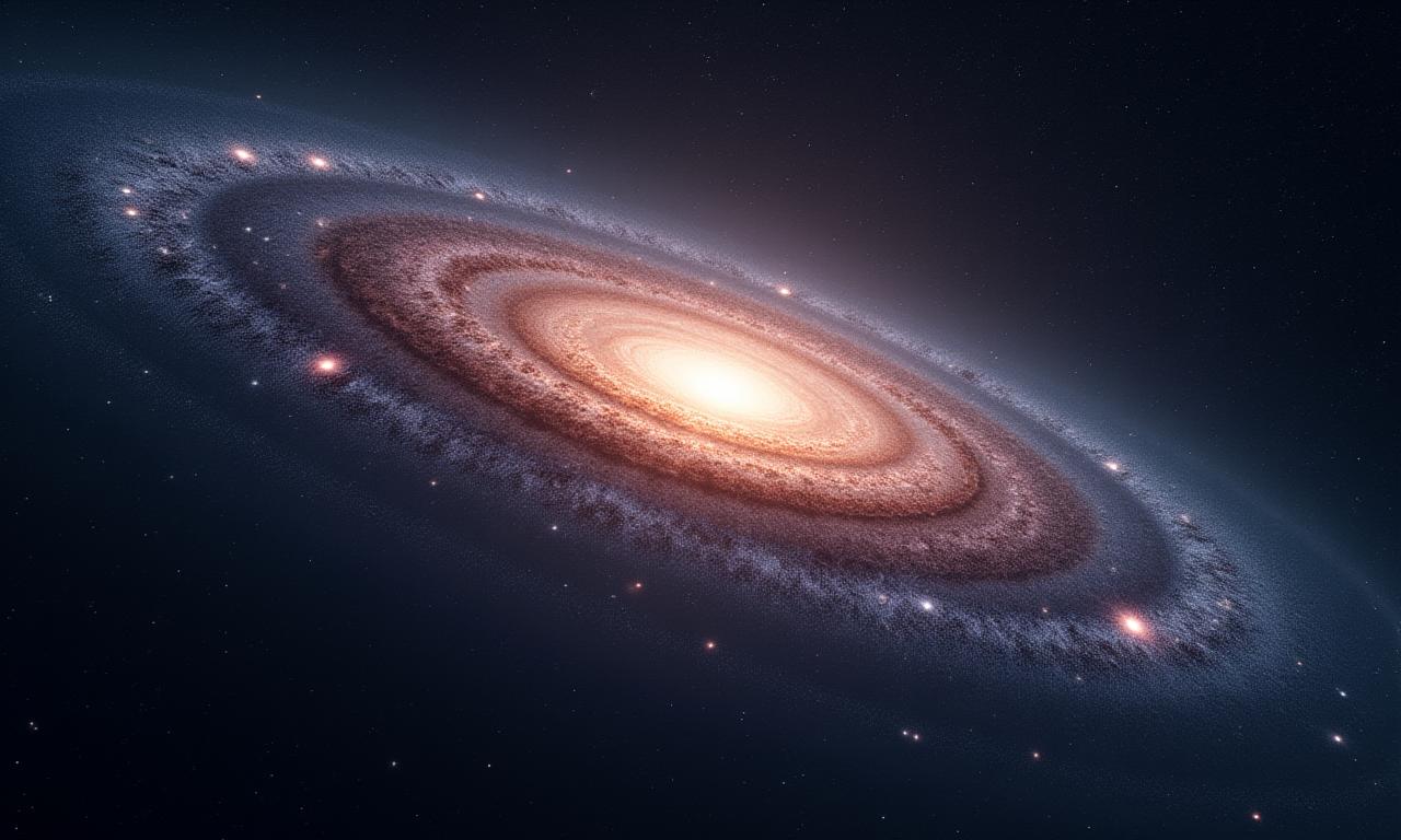 Vue panoramique d'une galaxie spirale lointaine, illuminée par un nuage d'étoiles