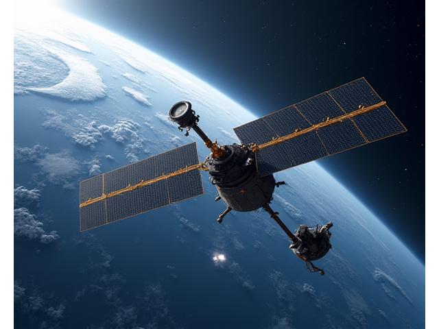 Conceptual image of a satellite actively collecting space debris in Earth's orbit, symbolizing Mission ORION-DEBRIS.