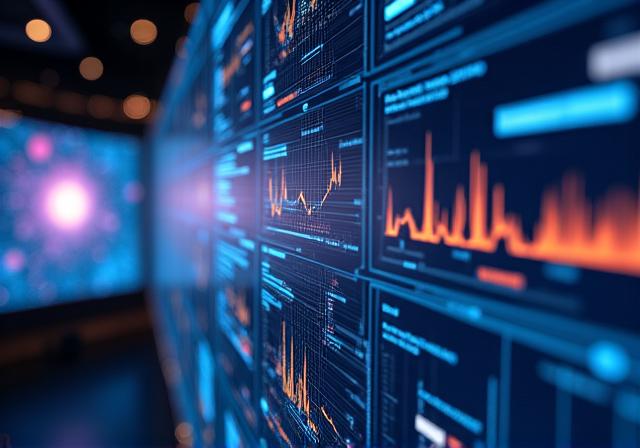 Écran affichant des graphiques et des données d'analyse astronomique